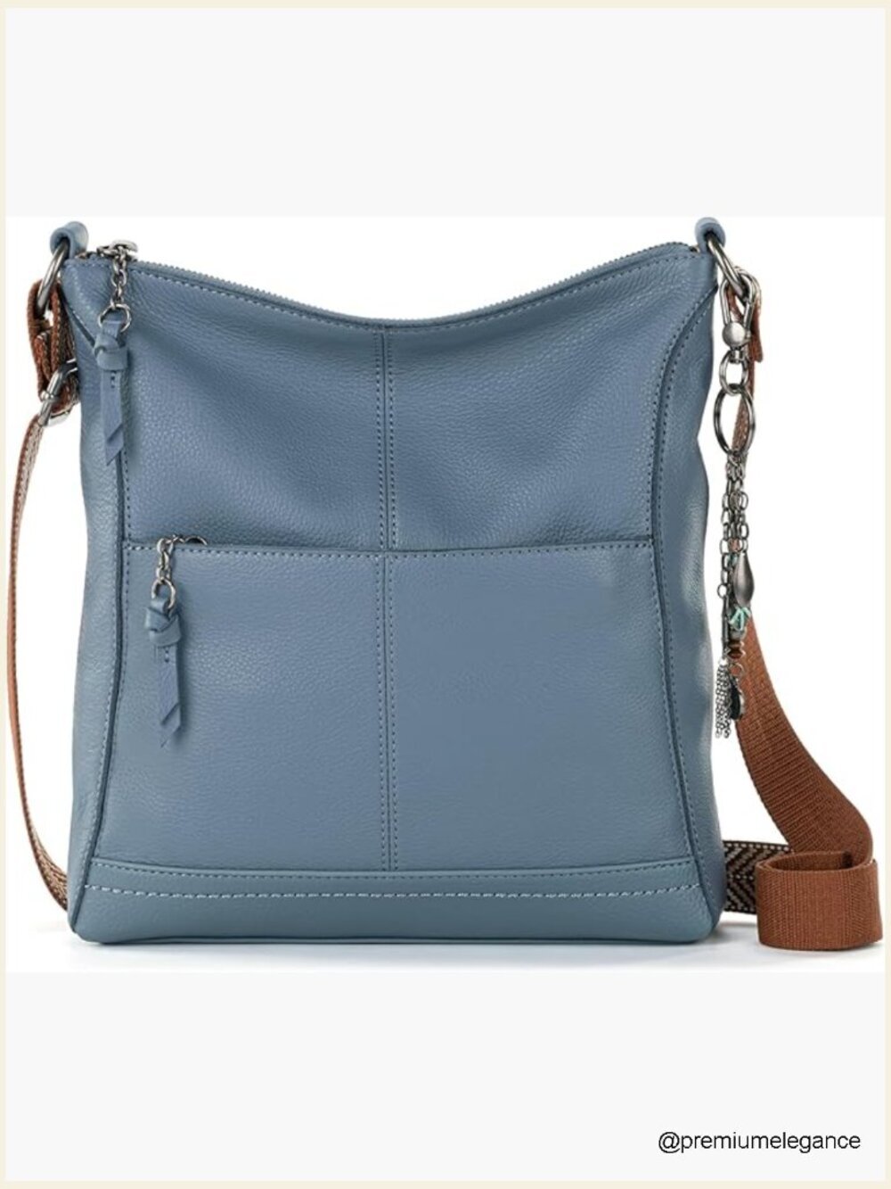 Genuine Leather Crossbody Purse with Zipper - Adjustable Strap